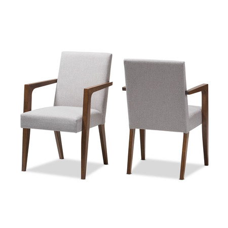 BAXTON STUDIO Mid-Century Modern Greyish Beige Upholstered Wooden Armchair, PK2 137-7364